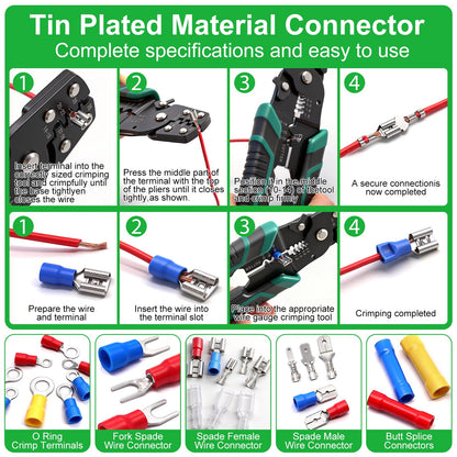 Twidec/1100pcs Wire Connectors Kit,Insulated Electrical Wire Terminals,Waterproof Crimp Connector kit Includes Spade Fork Ring Bullet Insulated Connectors Wire connectors and Wire Crimper Tool