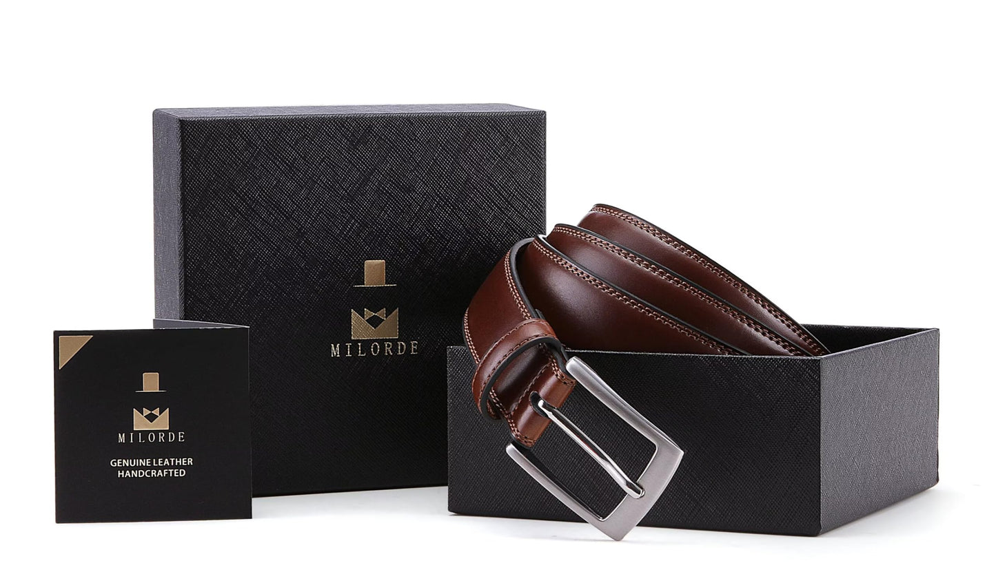 MILORDE Brown Belt for Men, Fashion & Classic Design for Dress and Causal (Size 34 (Waist 32), Burnt Umber)