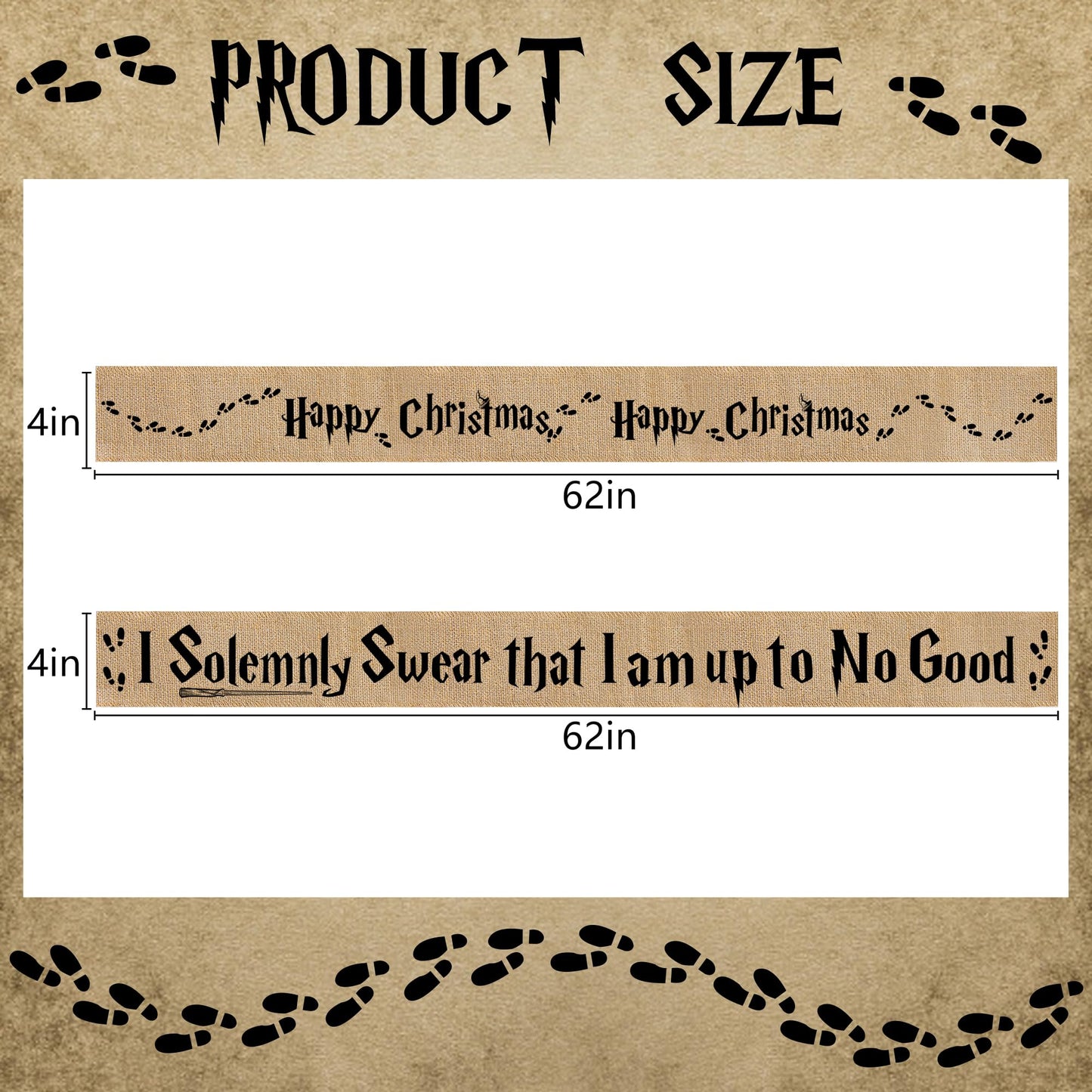 Mizelu 2 Pcs 62''x 4'' Christmas Tree Burlap Ribbon Garland, Wizard Burlap Ribbon Tree Decoration, Xmas Rustic Burlaps Ribbon Decor for Christmas Winding Hanging Home DIY Craft