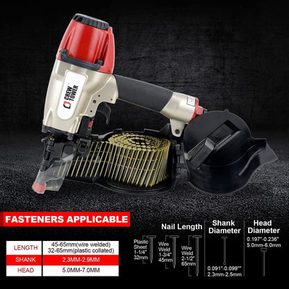 CREWTOWER Pneumatic Coil Siding Nailer CN565B, 1-1/4" to 2-1/2"