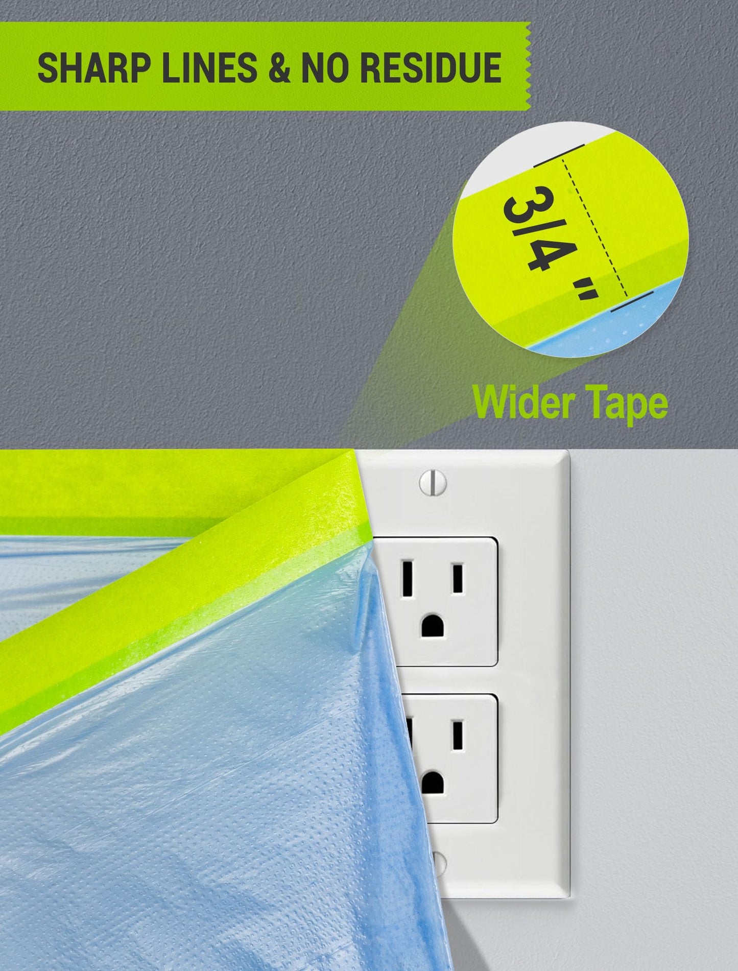 SARDVISA Pre-Taped Masking Film for Painting, 59/43/ 22 in * 66 FT, 3-Rolls Painters Plastic Sheeting with Widened Paint Tape and Drape for Covering Walls, Windows, Cars & Furniture Protection