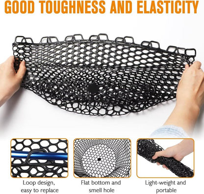Rubber Fishing Net Replacement - Clear & Black Foldable Landing Net for Freshwater & Saltwater | 5 Sizes Available