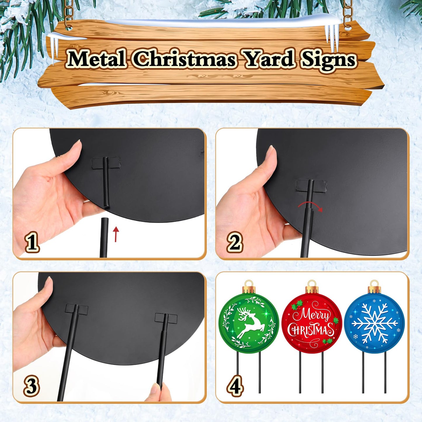Drydiet 3 Pack Metal Christmas Yard Signs Decor Xmas Yard Stakes Outdoor with Stakes for Holiday Outdoor Garden Lawn Pathway Decoration(Christmas Balls)