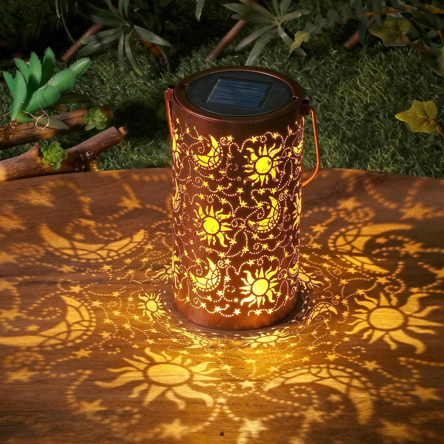Season 2 Season Solar Lantern Outdoor Waterproof with Sun Moon Stars Patterns, Garden Tangled Decor for Yard Patio Lawn Porch Backyard, Ramadan Light Unique Gifts for Women