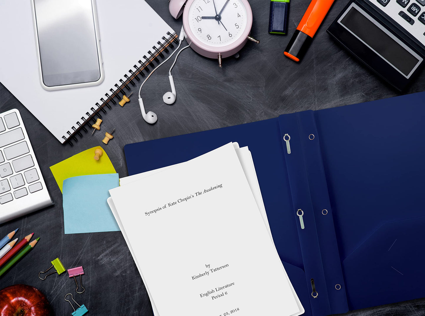 Better Office Products Blue Plastic 2 Pocket Folders with Prongs, Heavyweight, Letter Size Poly Folders, 24 Pack, with 3 Metal Prongs Fastener Clips, Blue