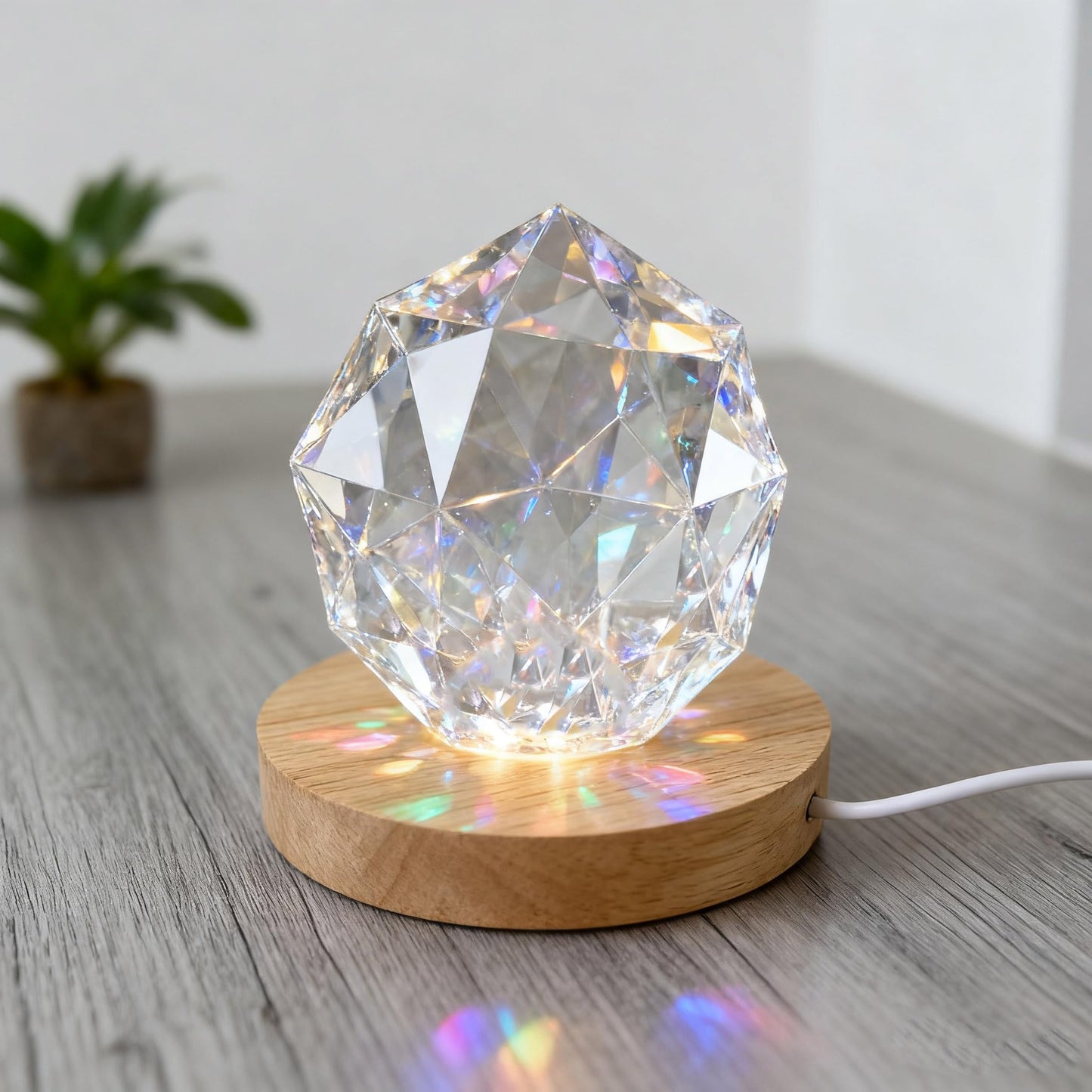 vskikris Wooden LED Light Display Base, Round Lighted Lamp Stand Desk Table Holder (with USB Cable Switch) - Warm Light Version for Crystal, Glass, Acrylic, 3D Resin Lamp Models