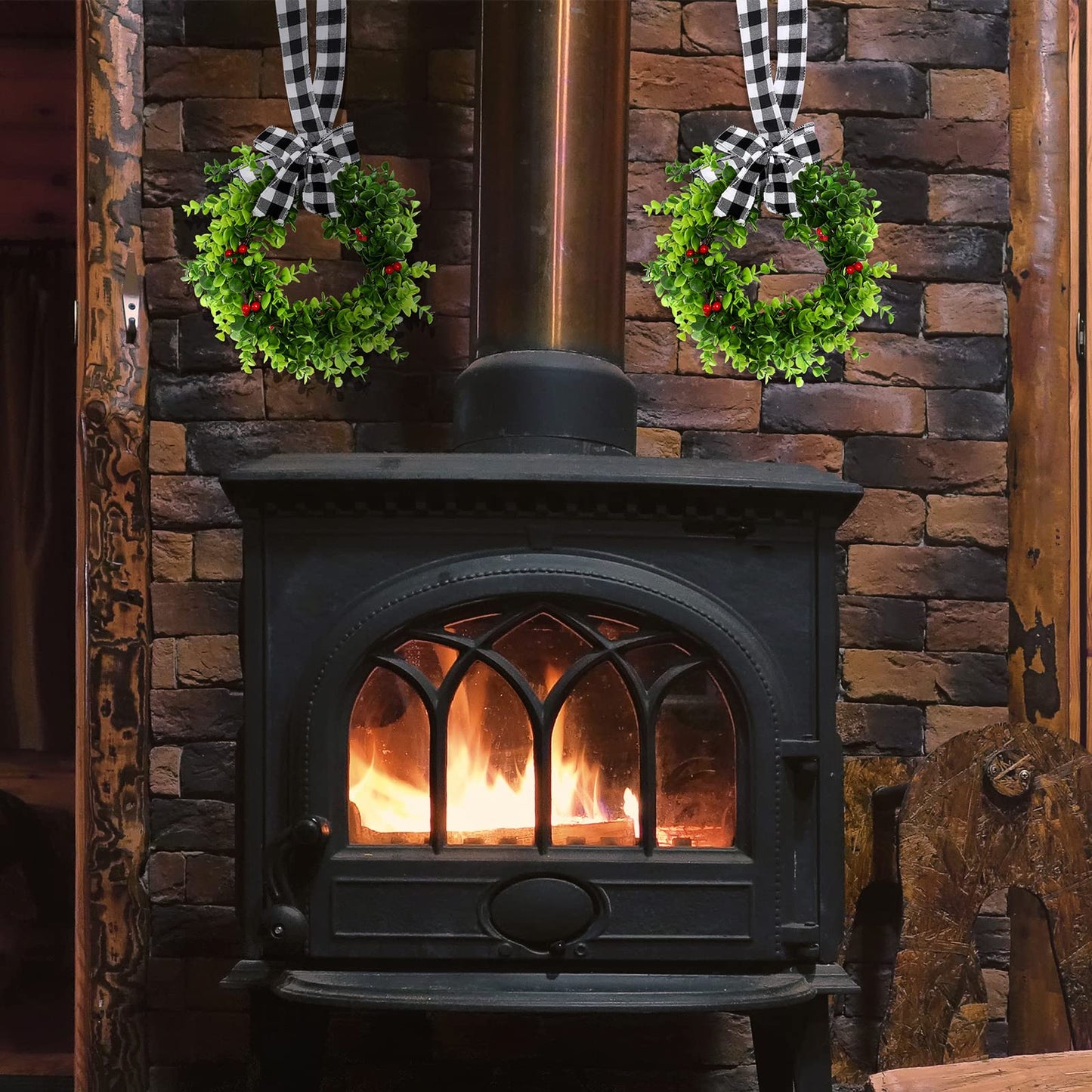 Canlierr 6 Pcs 8 Inch Christmas Kitchen Cabinet Wreaths with 31.5inch Ribbon Small Mini Christmas Wreath for Window Door Chair Wall Xmas Decoration(Plaid)