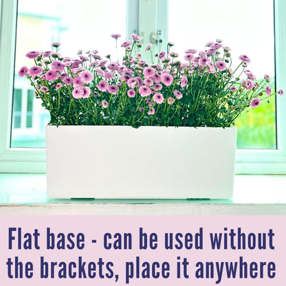 LaLaGreen Outdoor Wall Planters (14 Inch, 4 Pack) White Self-Watering Wall Mounted Flower Boxes, Rectangular Window Box Hanging Planters Plastic Containers Pot Indoor Herbs Modern Home Garden Decor