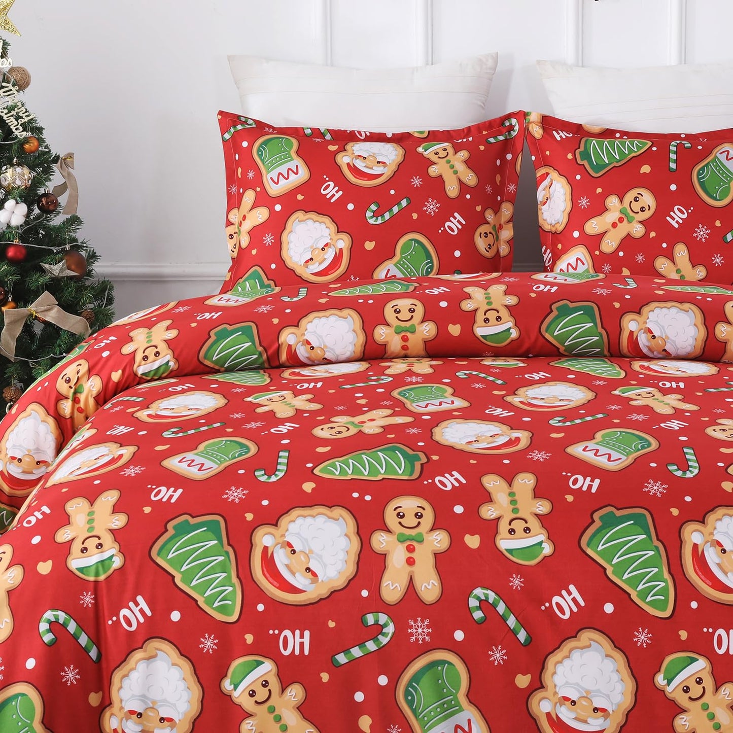 Vaulia Christmas Duvet Cover Twin, Holiday Soft Lightweight Microfiber Bedding Collection with Gingerbread Pattern, Includes 1 Duvet Cover and 1 Pillow Shams, Red Color