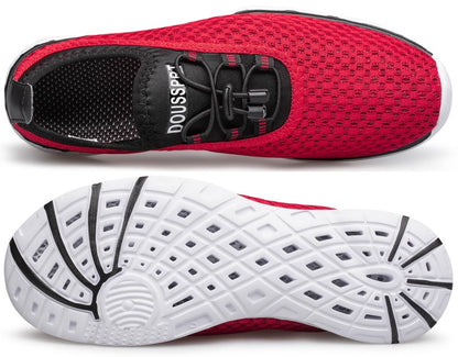 DOUSSPRT Men's Water Shoes Quick Drying Sports Aqua Shoes Redwhite Size 7
