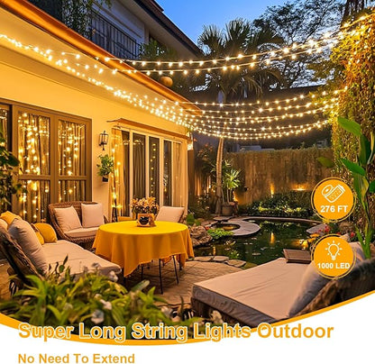 JMEXSUSS 1000 LED Christmas Outdoor String Lights Indoor with Remote 8 Modes Warm White Tree Lights Outdoor Plug in for Tree Room Yards Patio Wedding Outside Decorations