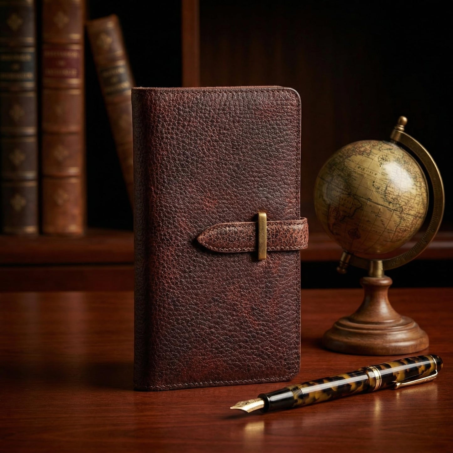 RMAWRAD genuine leather long bi-fold wallet/card holder, unisex, made of full-grain cowhide, with card slots and a coin purse, dark brown.