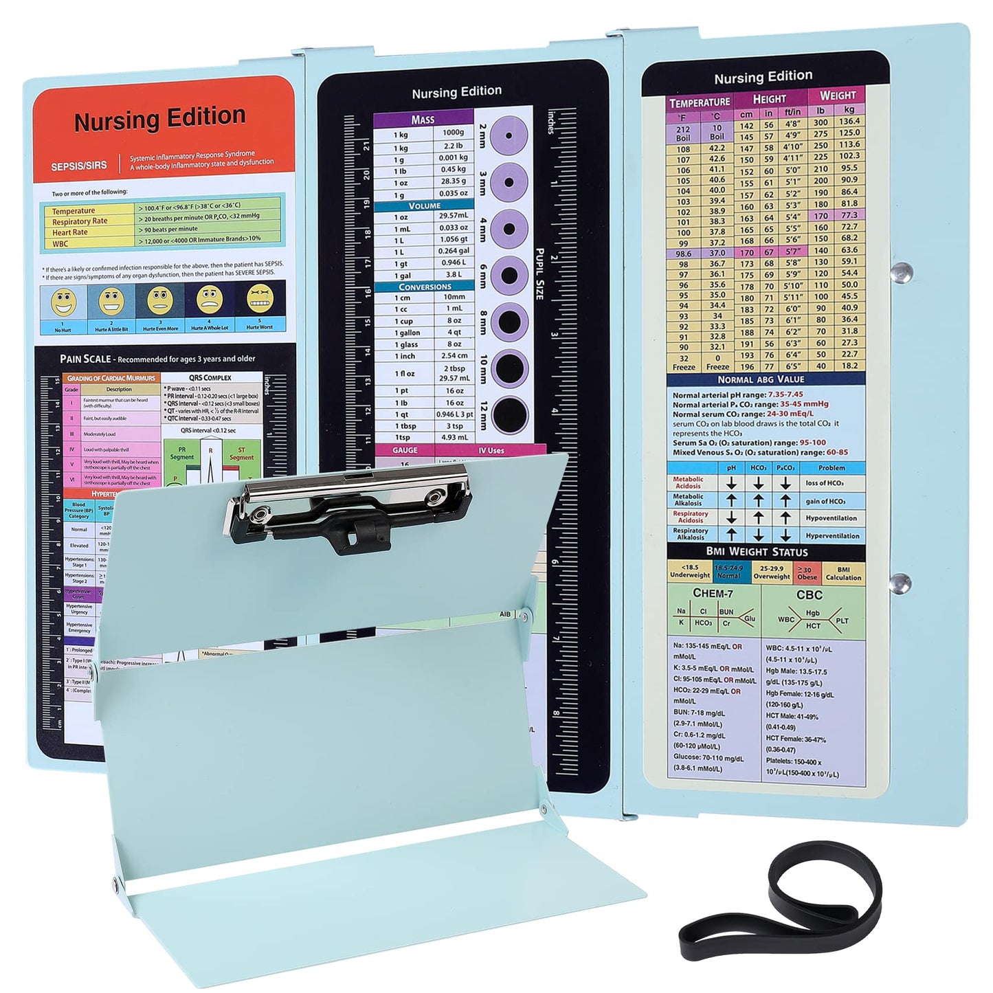 Nursing Clipboard Foldable Pocket Size-Nursing Edition Cheat Sheets Aluminum 3 Layers Foldable Clipboard Nursing Nurse Clipboard Foldable fits in Nurses Doctors(Mint)