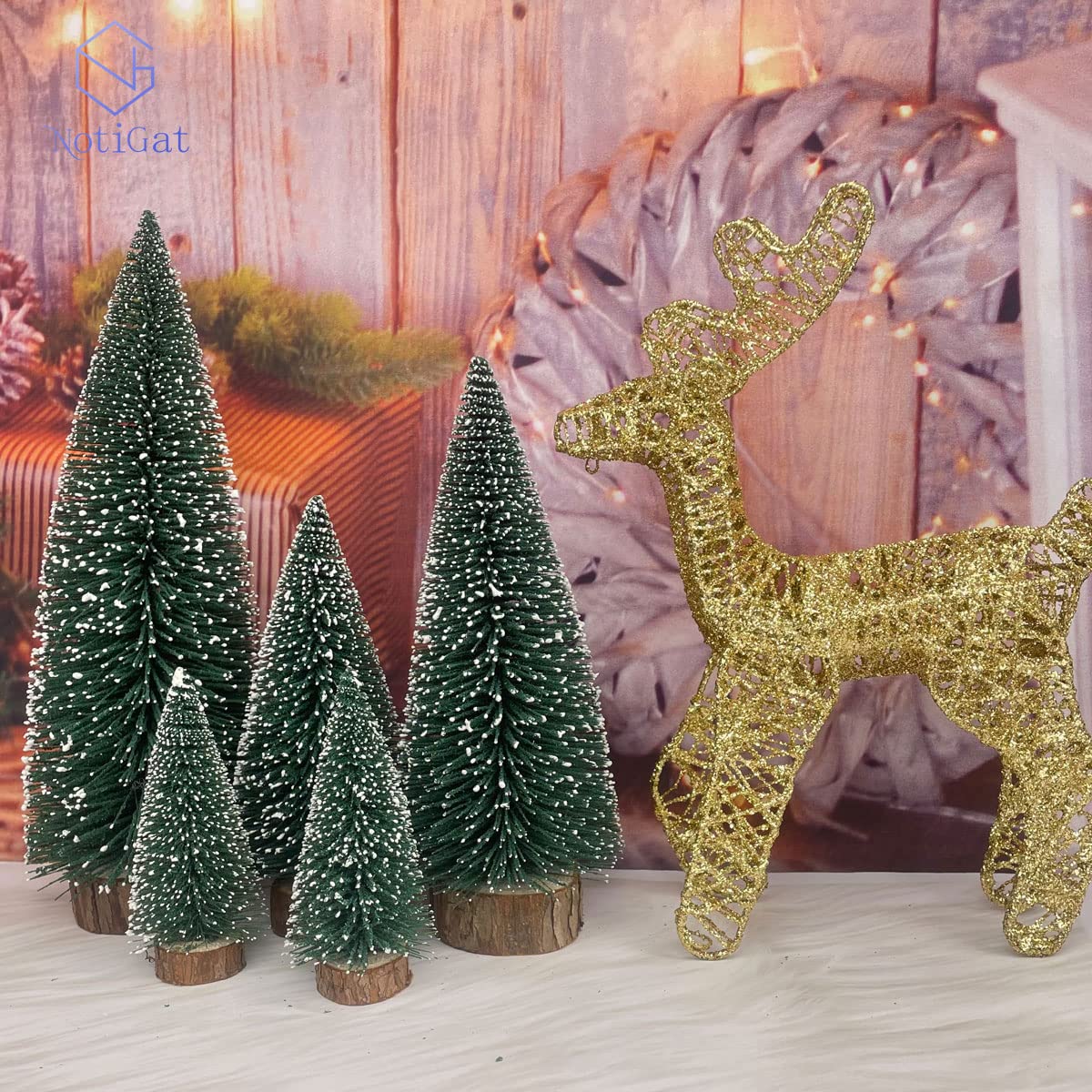 NotiGat mini Christmas Tree Bottle Brush Christmas Trees with Wooden Bases Christmas Decorations for Party Table top decer Christmas Tree （5pcs）