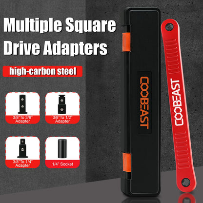 coobeast Red Offset Extension Wrench Impact Ready Socket Wrench Extender Tool with Versatile 1/4", 3/8", and 1/2" Square Drive Adapters, Universal Extensions Wrench for Small Place