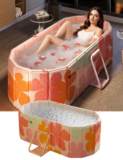 LoMoTive Portable Bathtub Ice Bath Tub - Foldable Collapsible Bathtub for Adult Shower Bathroom Hot SPA Soaking Cold Plunge Tub Freestanding Bathtub 47"Lx22"Wx20"H Pink