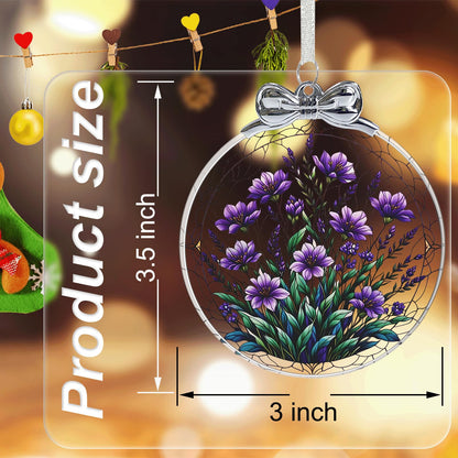 Bauhinia & Violets Crystal Glass Hanging Ornament for Christmas Tree Decor, Christmas Ornaments Xmas Decorations, Holiday Keepsake Present Exchange Ideas