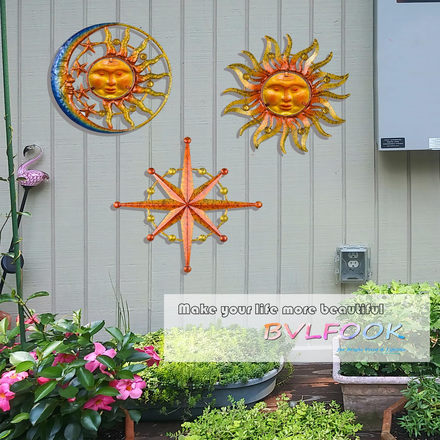 Sun Moon Star Metal Wall Art, Glass Sun Face Retro Hanging Weird Decor