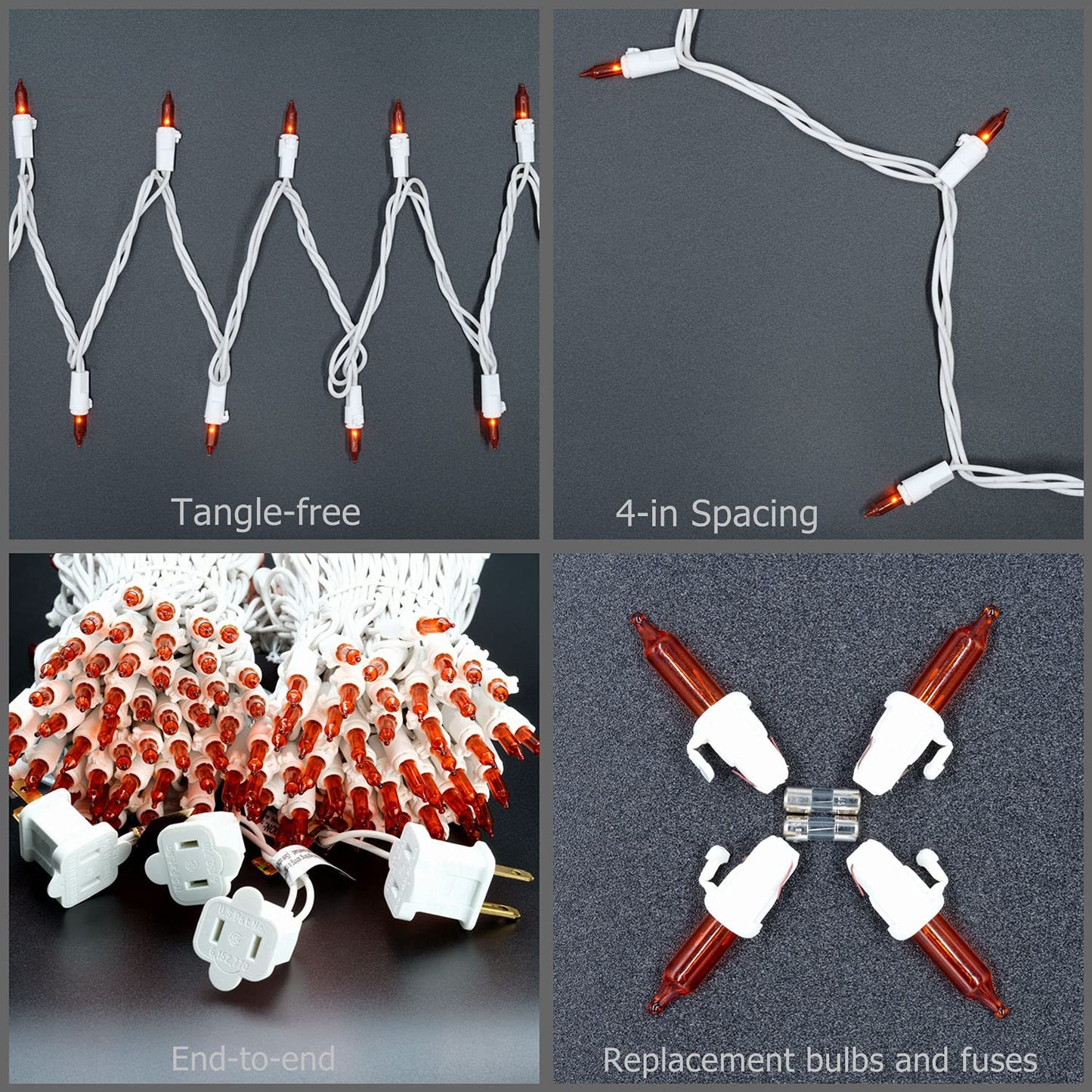 YULETIME 200 Orange Christmas String Lights, 2-Set 33 ft 100 ct White Wire
