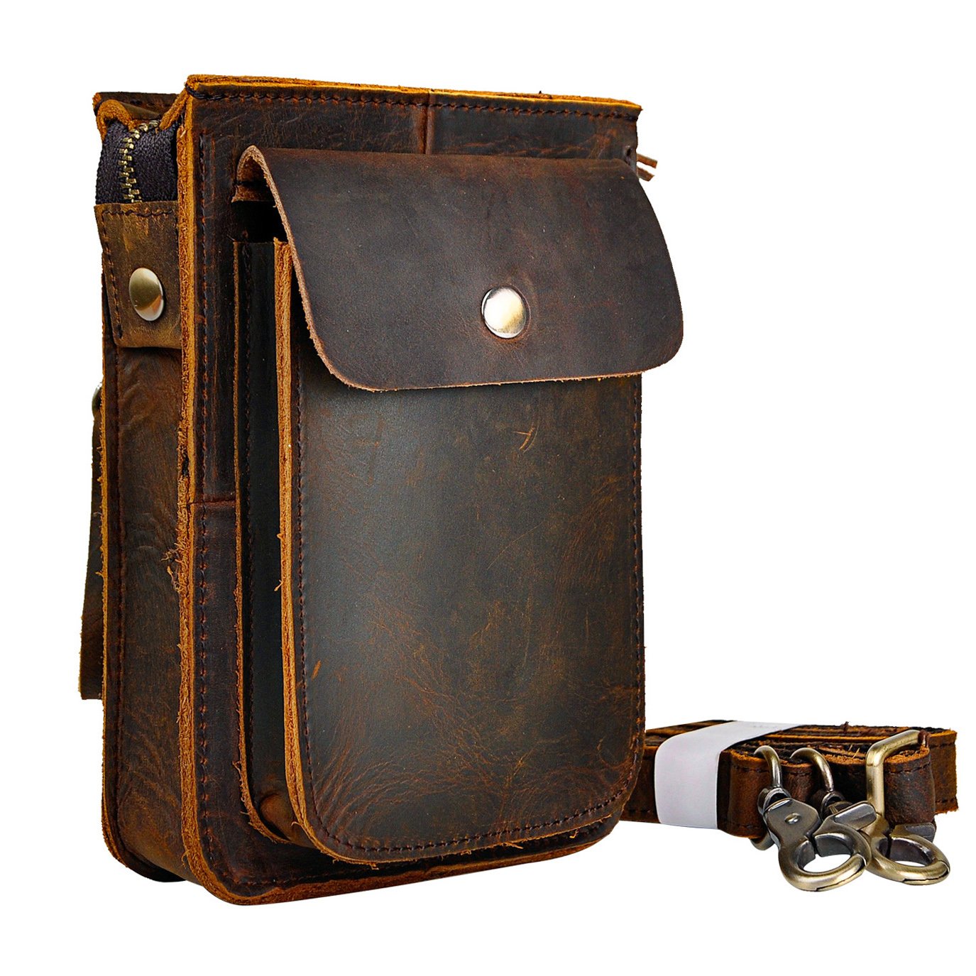 Le'aokuu Mens Genuine Leather Messenger Shoulder Satchel Waist Bag Pack (021 A1 Dark Brown)