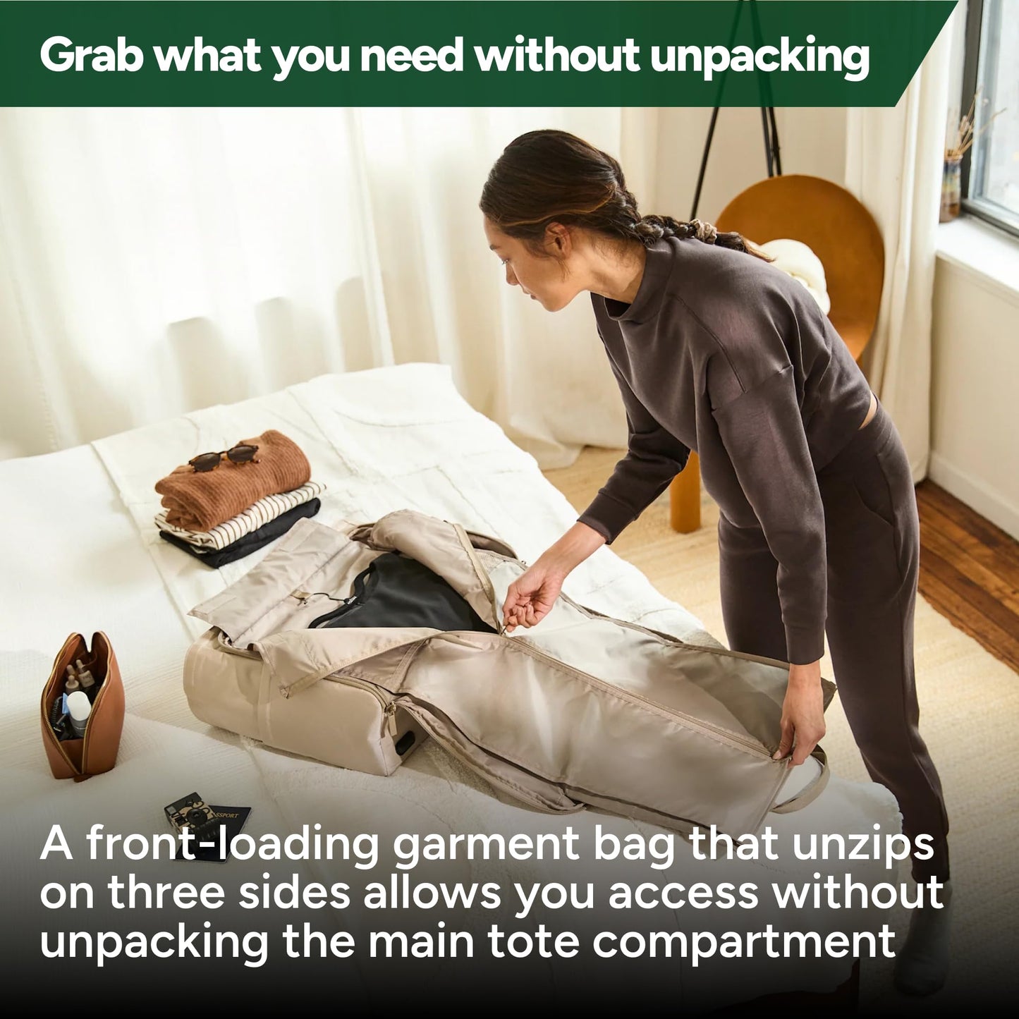Halfday Convertible Garment Tote: 2-in-1 Travel Tote & Garment Bag, Carry-on for 1-2 Day Trips (16” Laptop Pocket, Shoe Compartments, Trolley Sleeve), Water-Resistant Ballistic Nylon, Jet