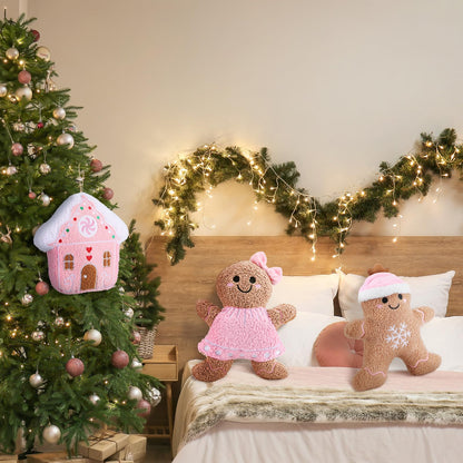 Konohan 3 Pcs Christmas Gingerbread Pillows House Man Throw Pillows Stuffed Gingerbread Shaped Pillow for Christmas Party Outdoor Cushion Decorations(Pink,Lovely Style)