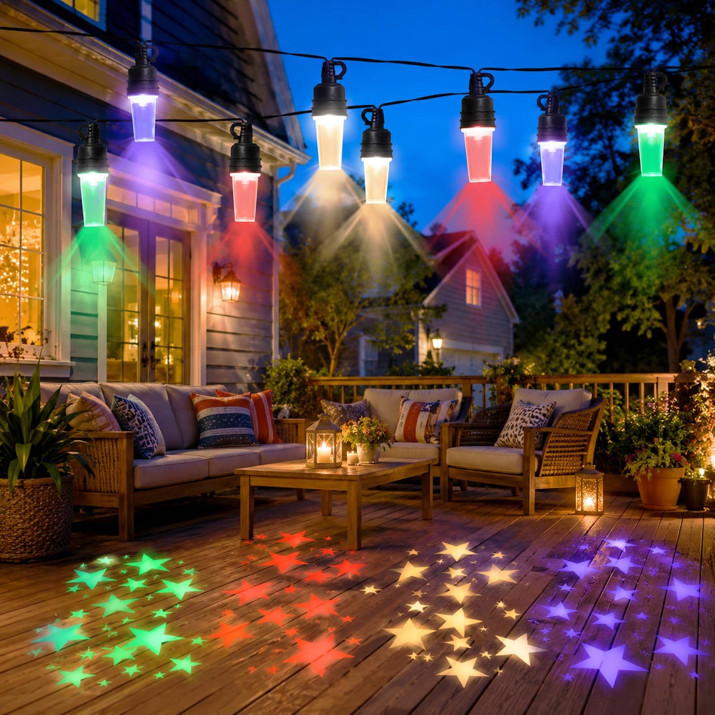 Vigdur 4th of July Decorations Red White and Blue Lights, 31.4FT Star String Lights with 10 LEDs Plug in Indoor Outdoor Lights for Party Patio Yard Bedroom Patriotic Decor