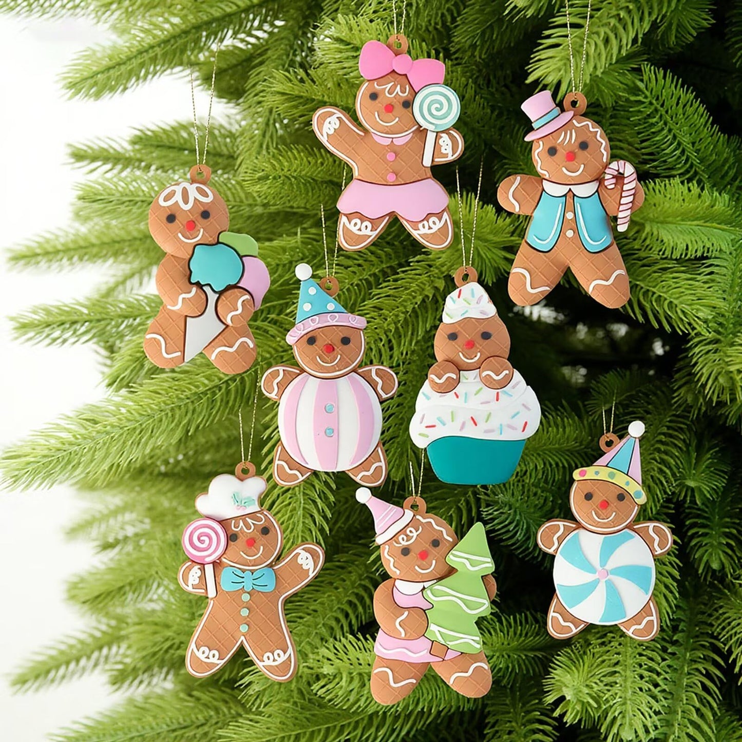 Gingerbread Man Christmas Ornaments for Christmas Tree, 8PCS Cute Gingerbread Christmas Hanging Decorations for Xmas Tree Hanging Ornaments Holiday Party DIY Decor