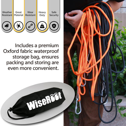 WISEROOT 8mm Static Climbing Rope: Heavy Duty Outdoor Rock Climbing Rope for Arborist Tree Work, Rescue, Camping & Hiking, (10m/32ft, 20m/64ft, 30m/96ft) Orange/Black (Black, 32 Feet)