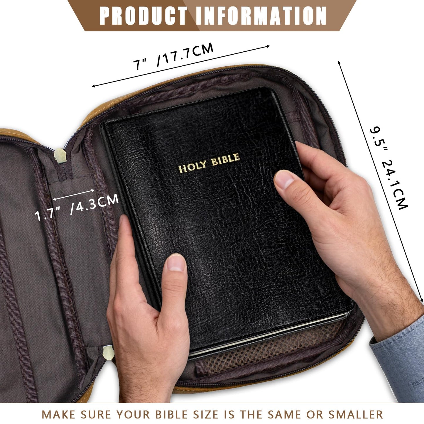 Jack&Chris Full Grain Leather Bible Covers, Church Bag Bible Protective Book Holder, Large Bible Cover for Men Women, Bible Carrying Case Folder Organizer with Handle, Christian Art Gifts, Brown