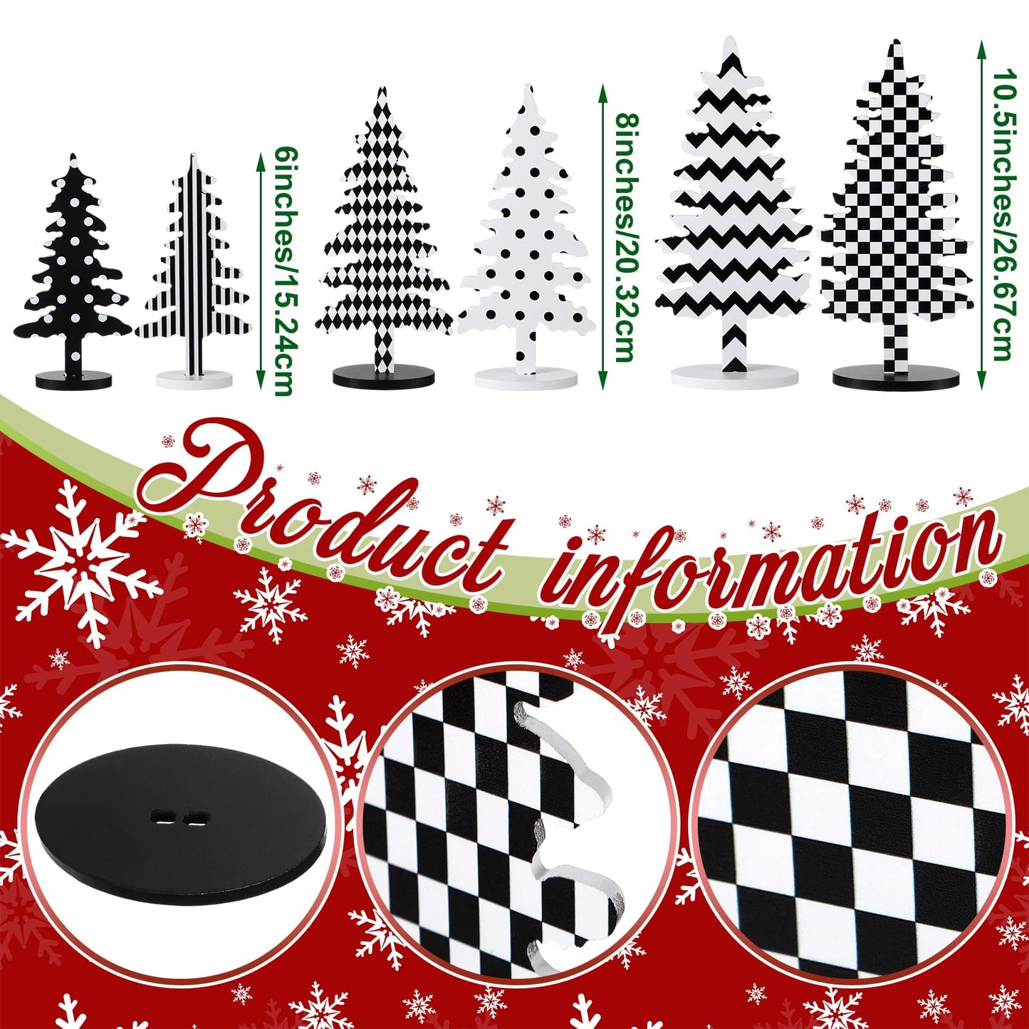 Kigley 6 Pcs Wood Christmas Tree Sign Table Decor 6" 8" 10.5" Black White Xmas Tree Tabletop Christmas Tiered Tray Centerpieces Xmas Gift for Home Mantel Shelf Office Party Windowsill Decoration