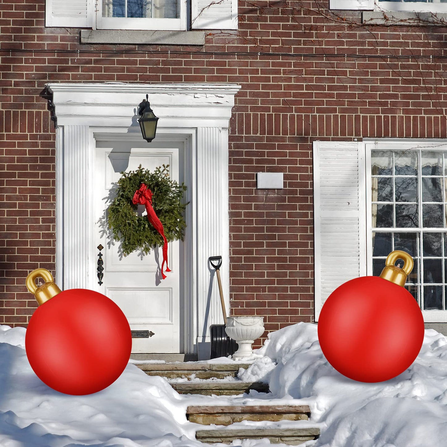 2 Pieces 32 Inch Giant PVC Inflatable Christmas Decorated Ball Ornaments Outdoor Large Xmas Blow Ball Decorations for Christmas Themed Party Ornaments(Solid,Red)