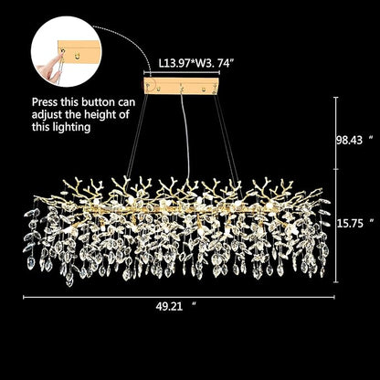 Gold Crystal Chandelier Modern High Ceiling Tree Branch Chandeliers Lighting Luxury Foyer Entryway Staircase Living Room Large Raindrop Large Hanging Pendant Light Fixture