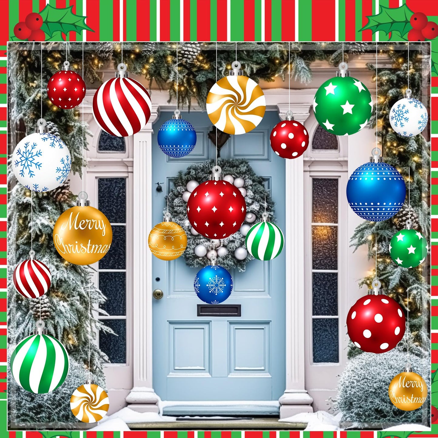Huwena 24 Pcs Christmas Decorations Outdoor Christmas Hanging Ornaments Peppermint Candy Yard Signs Double Sided Lawn Decorations Peppermint Ornaments for Xmas(Red,Green,Blue,Silver)