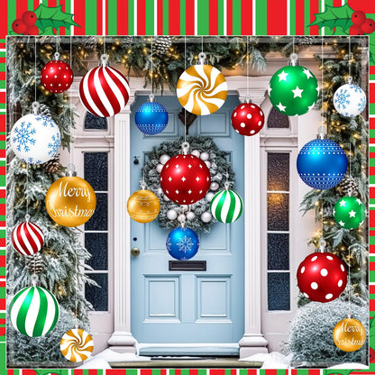 Huwena 24 Pcs Christmas Decorations Outdoor Christmas Hanging Ornaments Peppermint Candy Yard Signs Double Sided Lawn Decorations Peppermint Ornaments for Xmas(Red,Green,Blue,Silver)