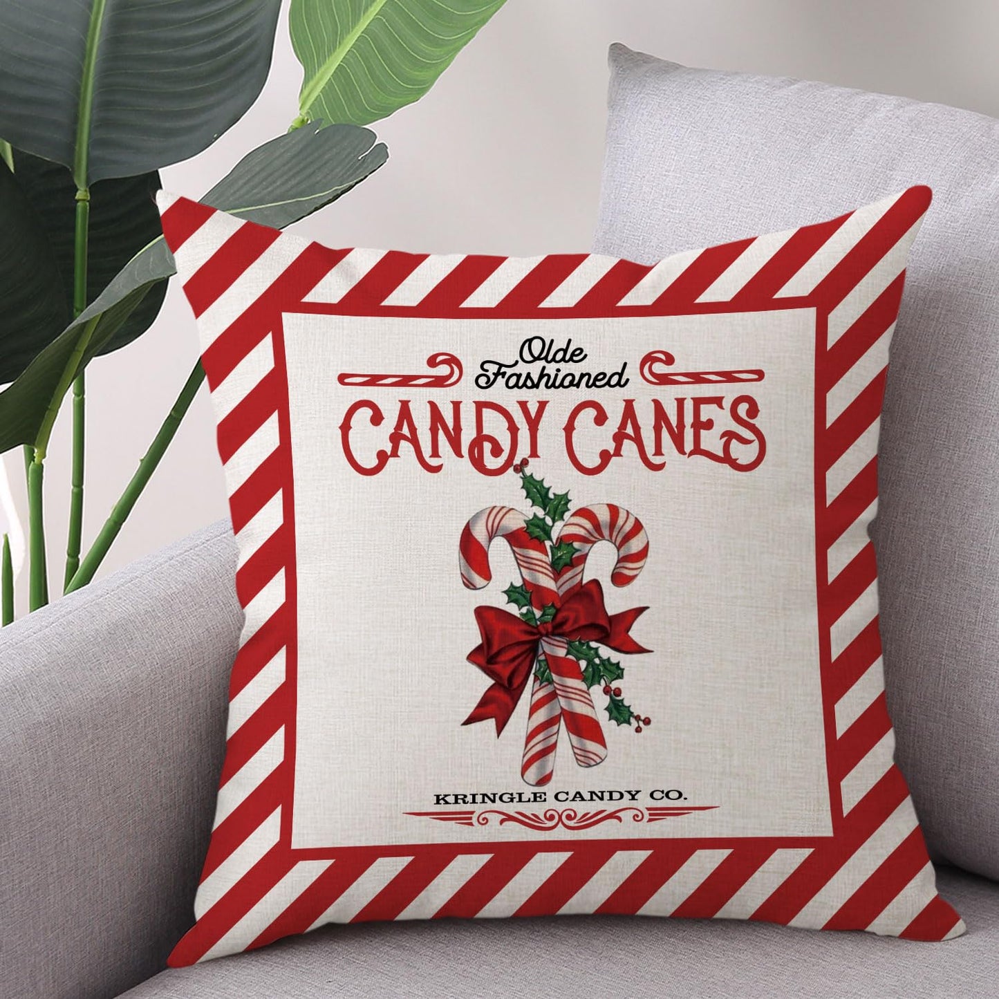 Coeufuedy Christmas Pillow Covers 18x18 Set of 4 Candy Canes Elk Santa Claus Sleigh Rides Winter Holiday Decoration Cushion Case for Sofa Couch Home Decor