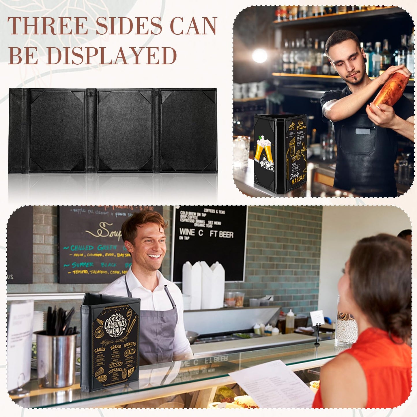 FoldTier 20 Pcs 5 x 7 Inch Triangle Menu Holders for Restaurant 3 Side Leatherette Table Tent Frame Menu Sign Cover Bulk for Restaurant Coffee Cafe Bar Wedding Drink Dessert