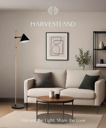HarvestLand Noah Black Standing Lamp – Adjustable Floor Reading Lamps Over Chair with Solid Base, Reading Floor Lamp, Black Floor Lamp for Living Room and Bedroom, Library Décor, Rustic Floor lamp