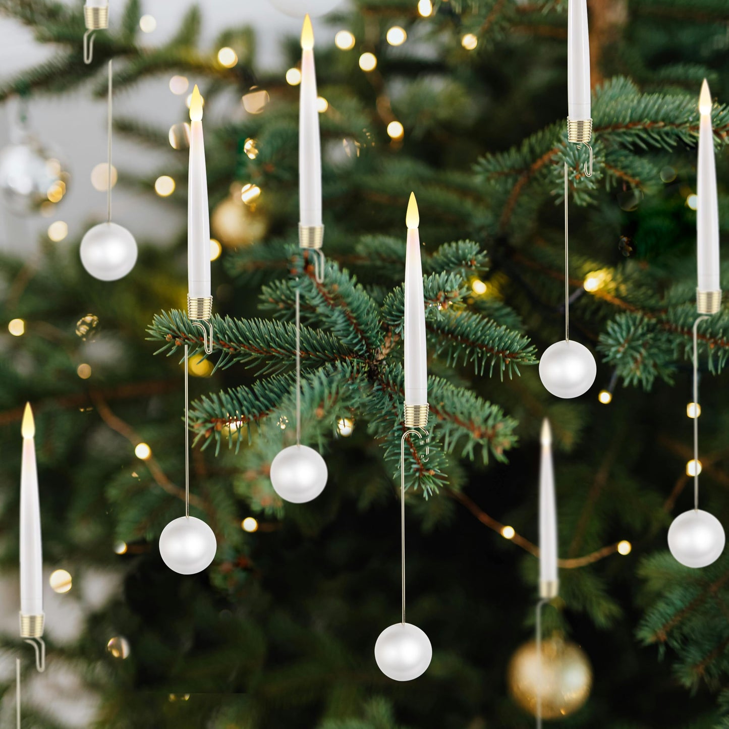 LUSHARBOR Christmas Tree LED Candles, 10 Pack Battery Operated with Remote, Fake Candles for Xmas Wedding Decor with Pearl Ball Hook