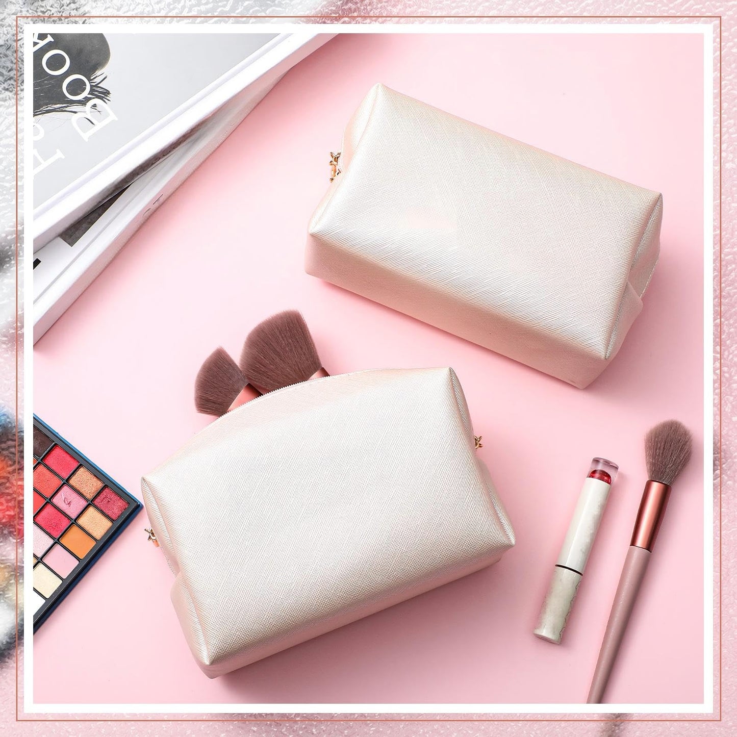 Cunno 20 Pcs Preppy Makeup Bags PU Leather Cosmetic Pouch with Zipper Waterproof Make up Bags Toiletry Beauty Container for Women Bridal Shower Favors End of the Year Teacher Gifts(Golden)