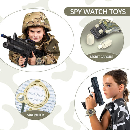 cxjoigxi Walkie Talkies for Kids Rechargeable, Spy Watch Army Toys, 7 in 1 Walkie Talkie Watches with Flashlight, Two-Way Radios Long Range Interphone Toy Gifts for Boys Girls fit Outdoor Game Camping