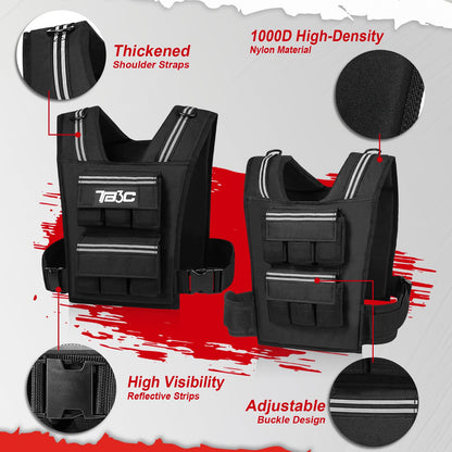 TB3C Adjustable Weighted Vest Men & Women, 30lbs with Reflective Stripe, Workout Vest for Home Gym, Cardio, Strength Training & Weight Loss