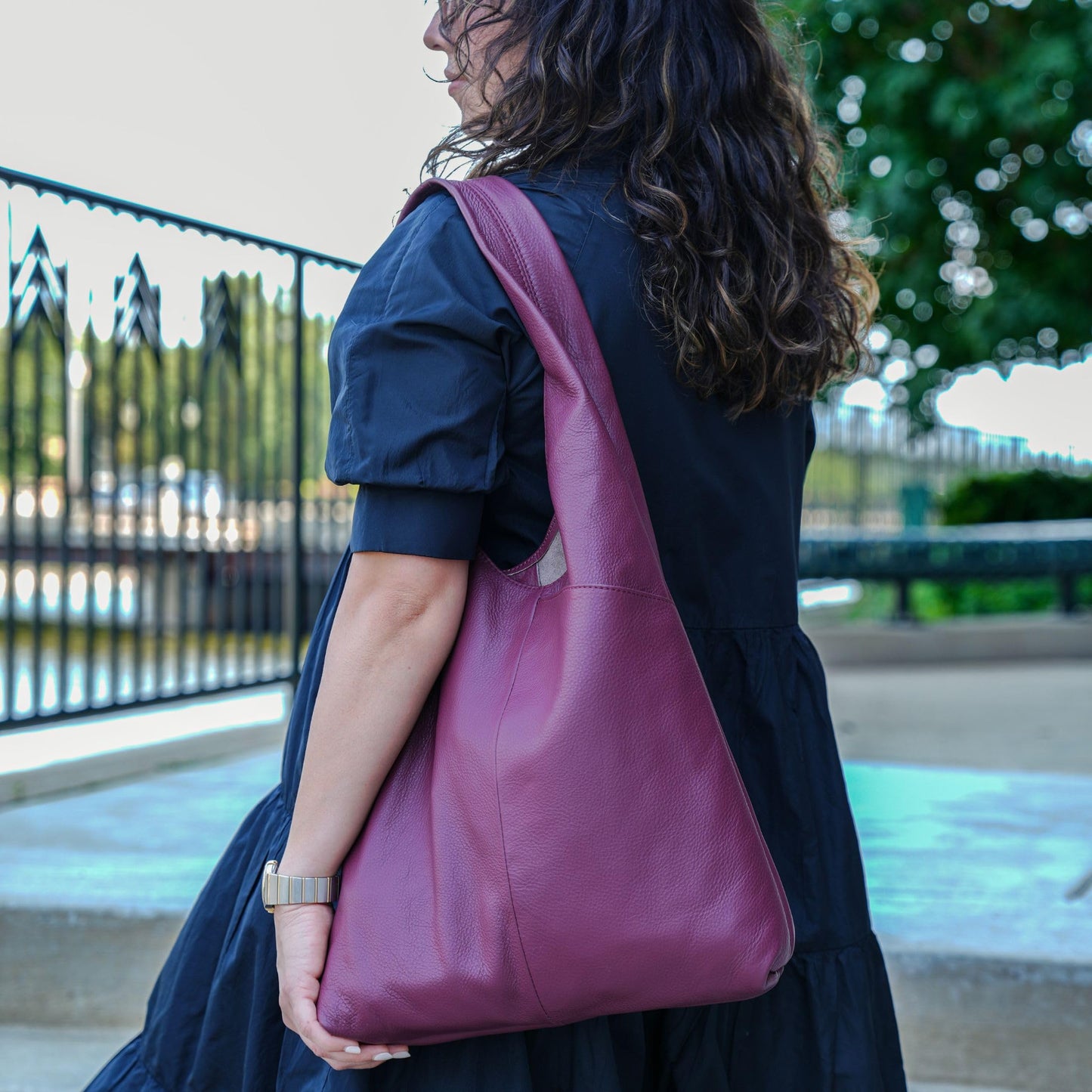 Leather Tote Bag for Women Ladies Purse Travel Shopping Bag Hobo Shoulder Multipurpose Handbag (Burgundy)