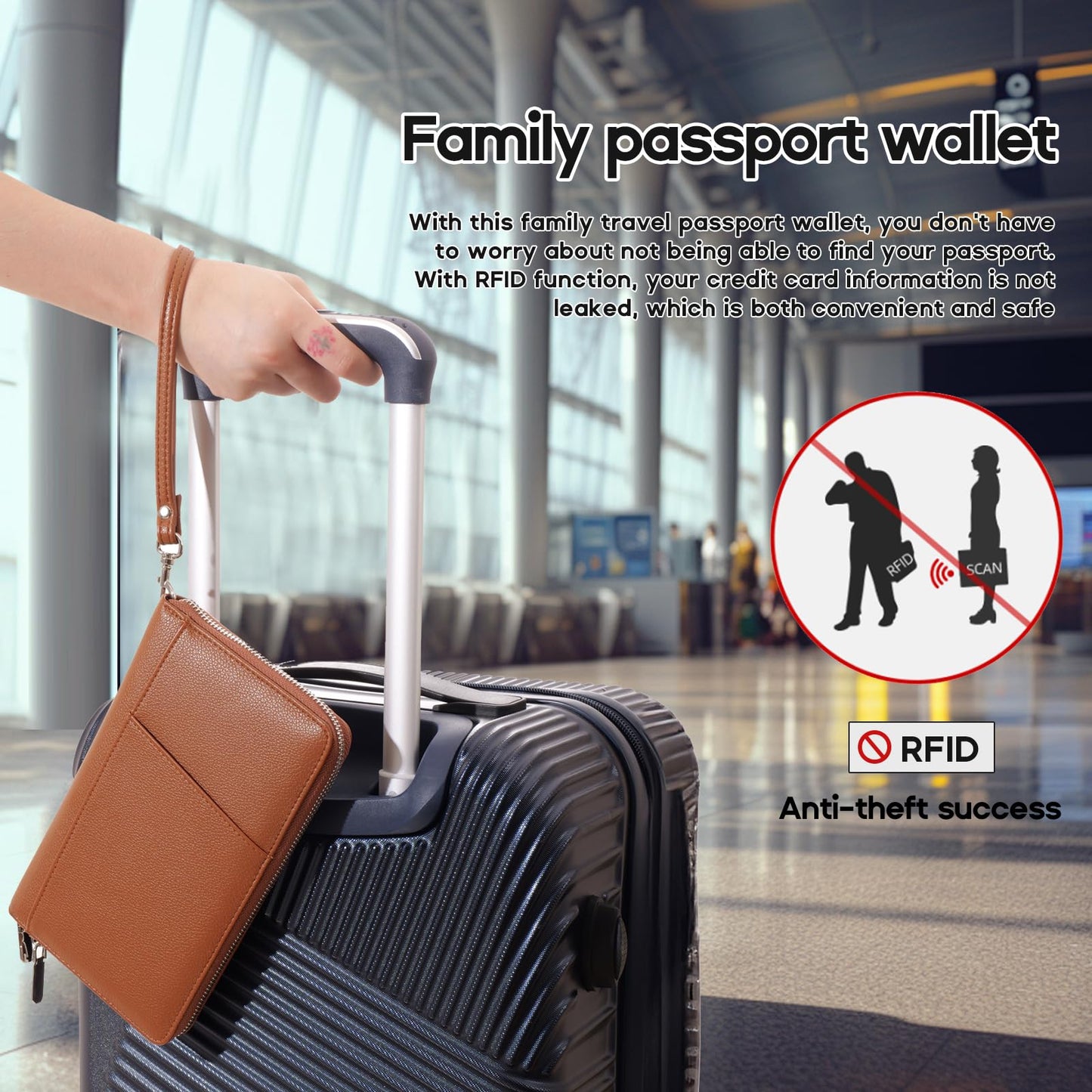 RFID Blocking Family Passport Holder Wallet 6,Premium Leather Travel Document Organizer for Women and Men,Travel Wallet for Credit Card(Brown)