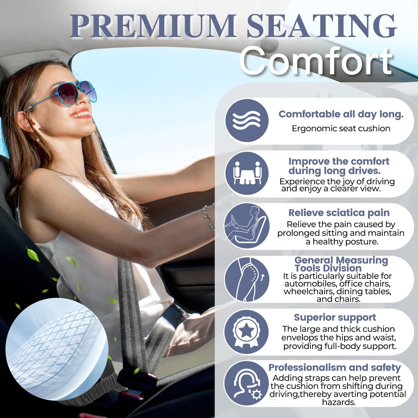 Mosxoed Memory Foam Seat Cushion for Sciatica & Back Pain Relief - Ergonomic Chair Pad with Adjustable Strap & Supportive Comfort Cover, Non-Slip for Car, Truck, Office Chair - Dark Gray&Light Gray