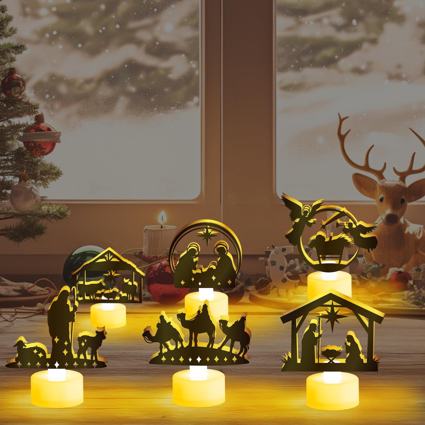 CZgfva Religious Jesus Scene Table Decoration - 12 Golden Star Moon Religion Centerpieces Signs for Christian, Religious Party Metal Tabletop Decoration Gift for Home Office Dining Kitchen Community