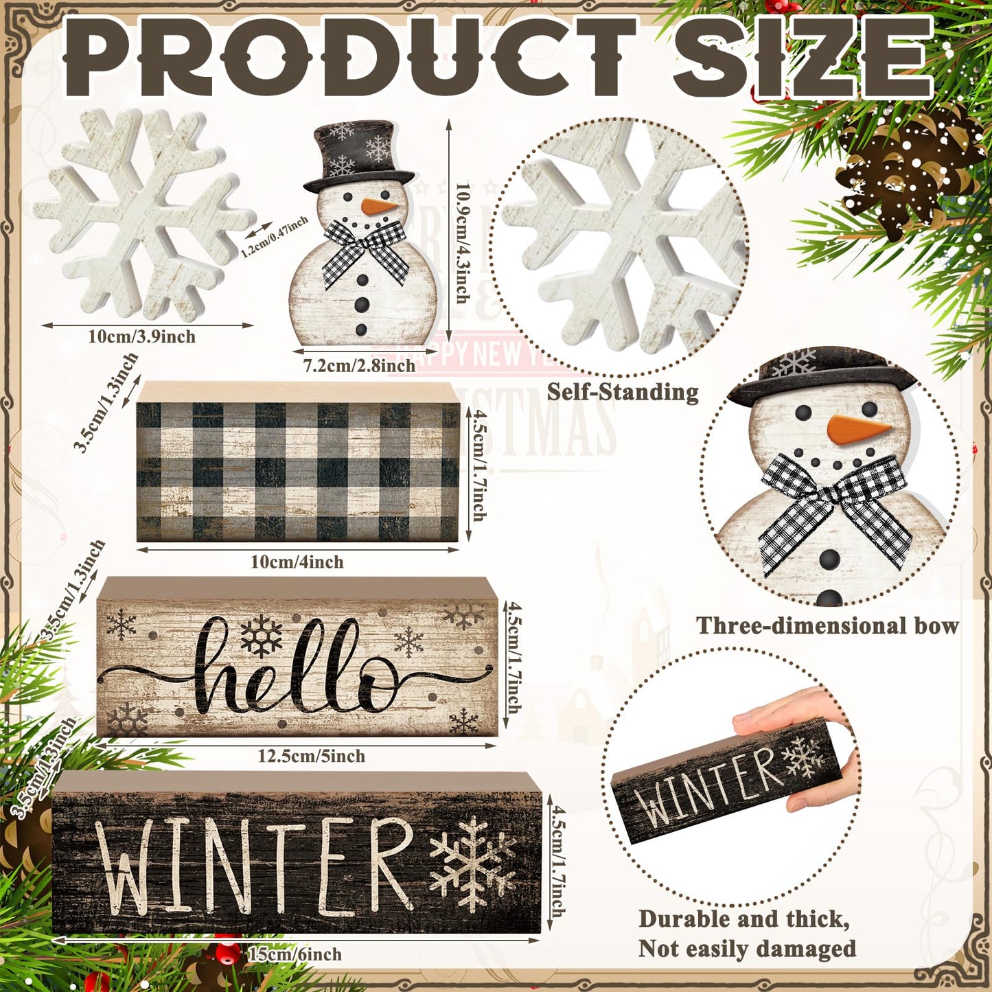 Colingmill 6 Pcs Snowman Christmas Decor Winter Table Decorations Xmas Tiered Tray Decor Wooden Snowman Snowflake Signs Christmas Table Centerpiece for Farmhouse Home Kitchen Shelf Office Decoration