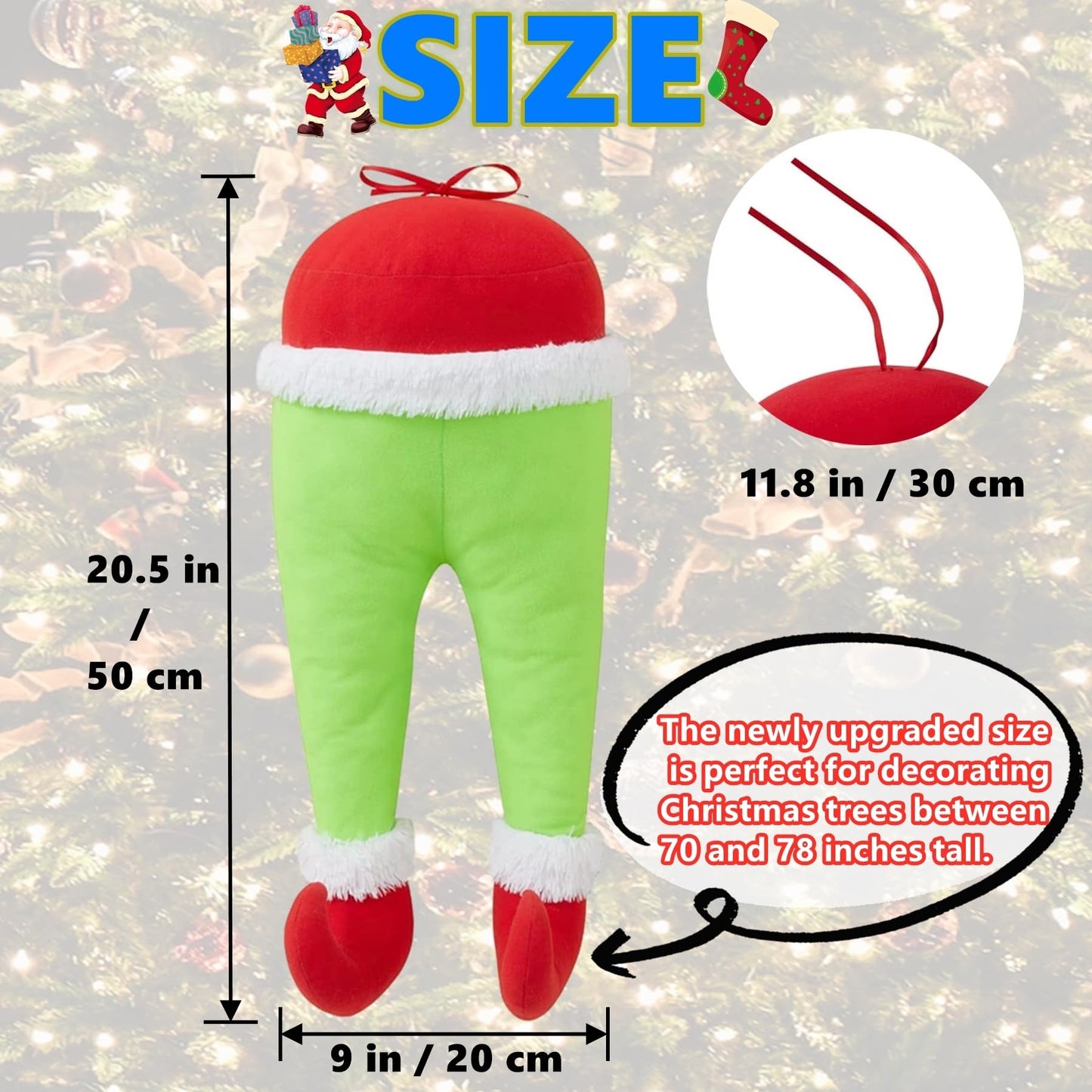 Christmas Elf Body Tree Decorations, Christmas Green Monster Stole Xmas Tree Topper, Pose-able Elf Stuffed Leg Arm and Head for Christmas Tree Hanging Oranemet