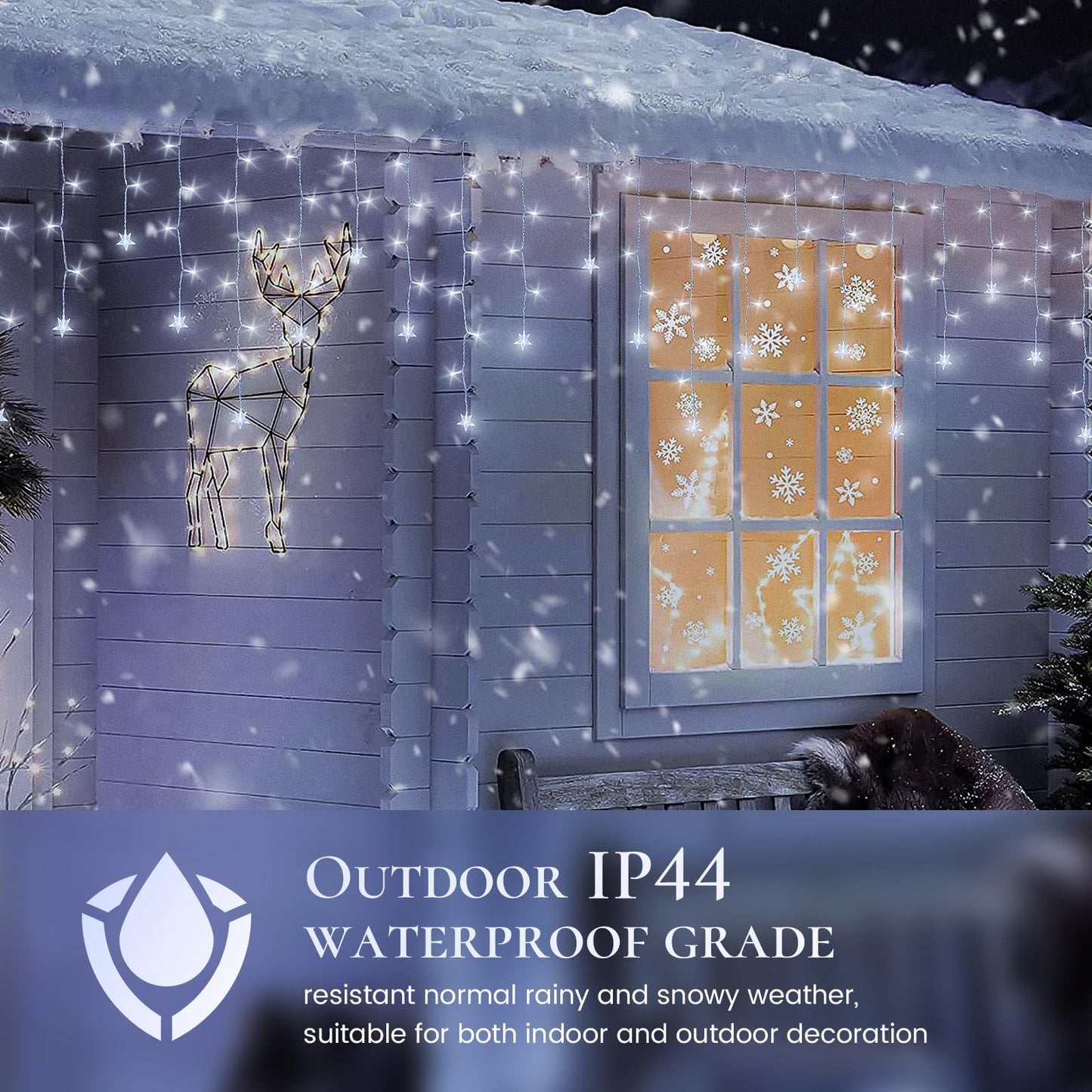 oopswow 16.5FT 200 LED Icicle Lights Outdoor, White Icicle Curtain Light,40 Drops 8 Modes with Timer Star Light,Hanging String Lights for Backdrop,Wedding,Party, Holiday,Xmas Decor,White