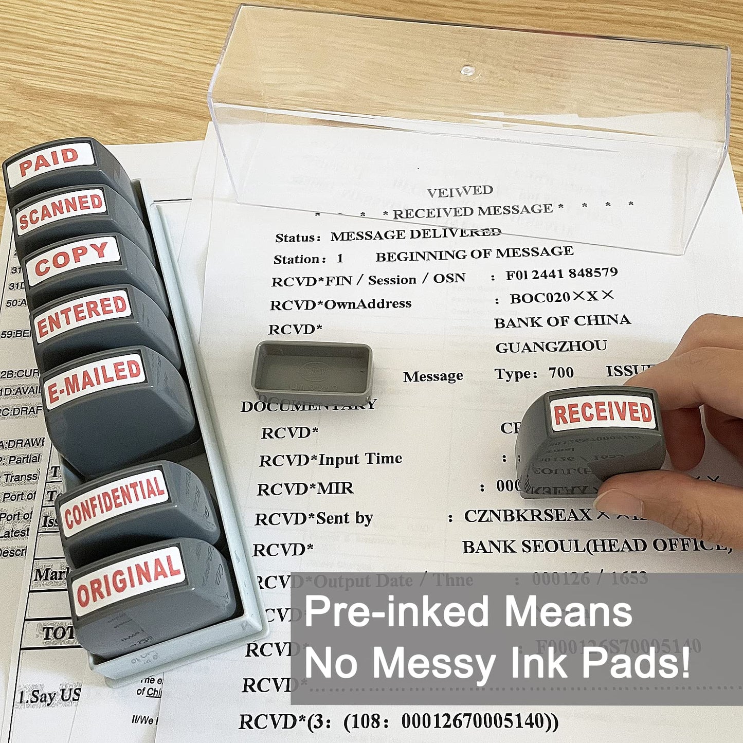 WAFJAMF Office Stamp Set 8Pcs Self-Inking Rubber Business Stamp - Red Ink